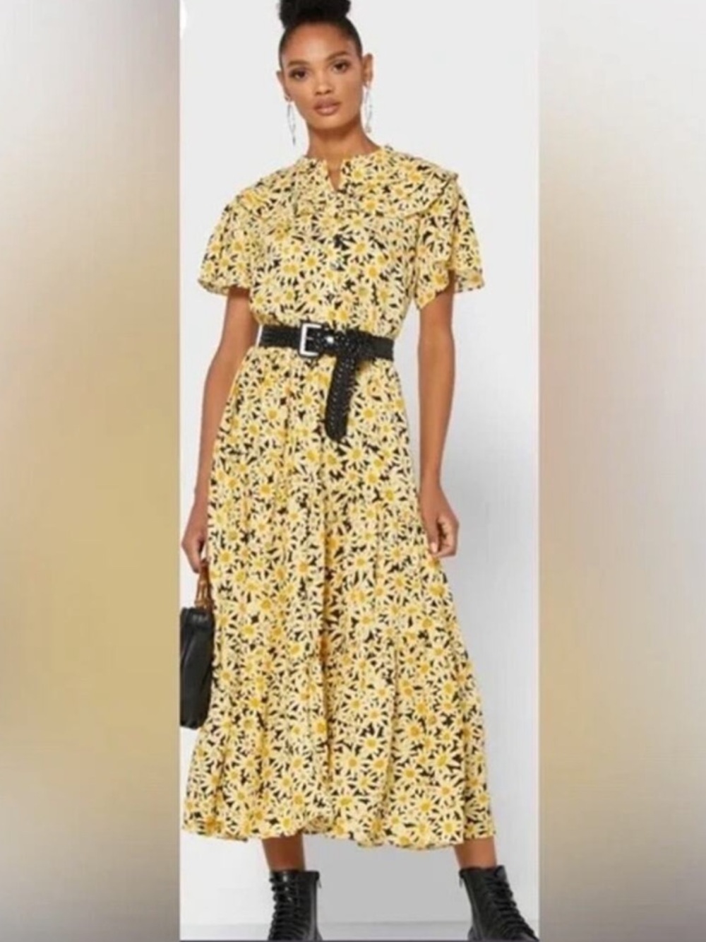 Yellow Daisy Floral Mini Shirt Dress Topshop Size 10, NWT - Picture 3 of 12